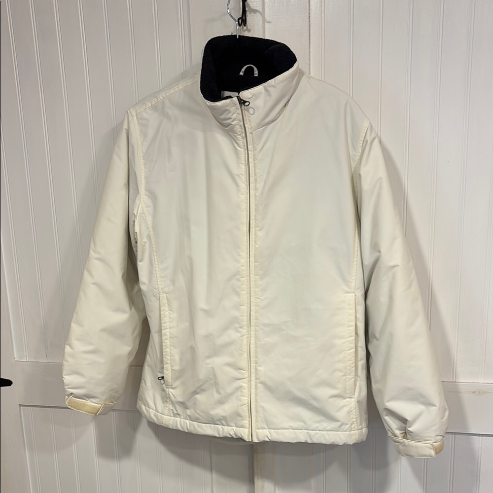 Lands’End vintage off-white/Cream skin Jacket velcro,cinch waist size M 10-12